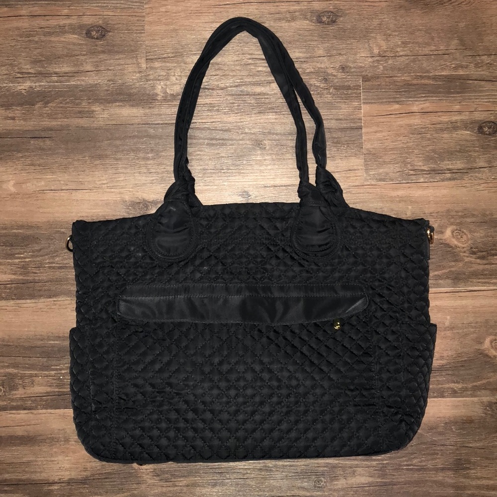 Multi use black quilted tote bag